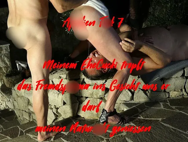 Meinem Ehe-Cucki tropft das Fremdsperma ins Gesicht und er darf meinen Natursekt genießen