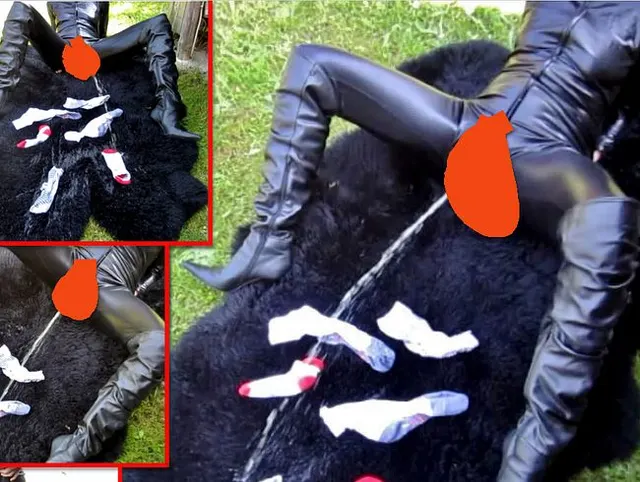 NS auf Schaffell - Pipi-Zielschießen in Latex auf Socken