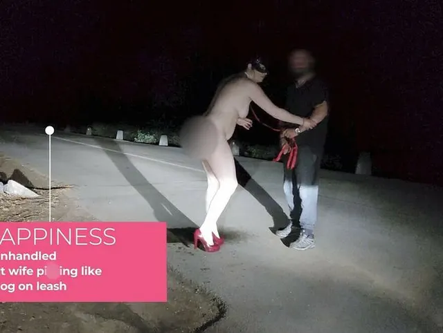 Manhandlet Slut Wife pisst wie ein Hund an der Leine