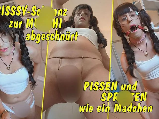 Nutzloser Sissy-Schwanz zur Muschi abgeschnürt! Pissen und abspritzen wie ein Mädchen!