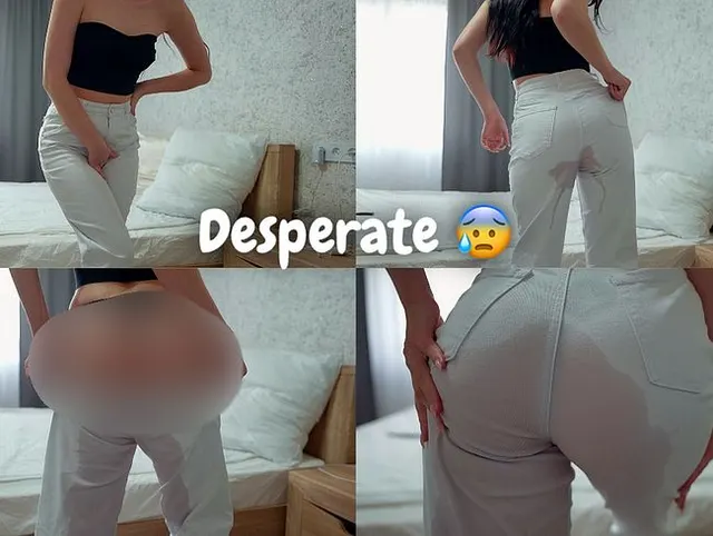 Verzweiflung in weiße Jeans pinkeln! Im Stehen pissen!!