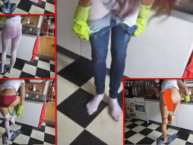 Nasser Strip in Gummihandschuhen nach Piss beim Spülen